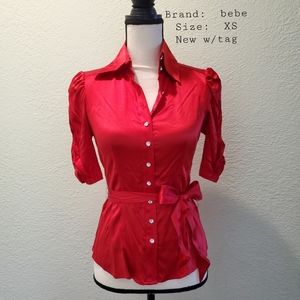 Bebe Rhinestone Silk Top
